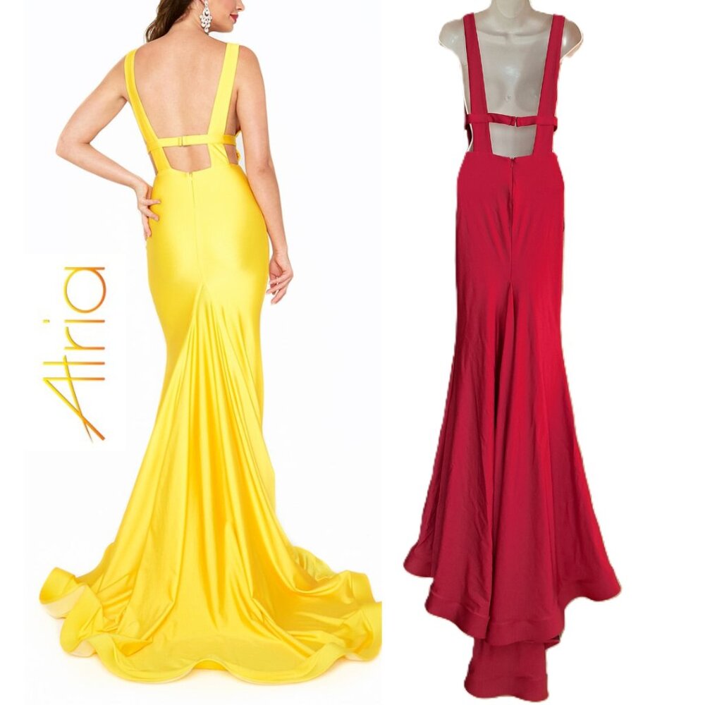 Atria Red Mermaid Prom Dress Gown S Cutout Backless Formal 6539H 4 6 Horsetail - Picture 2 of 10